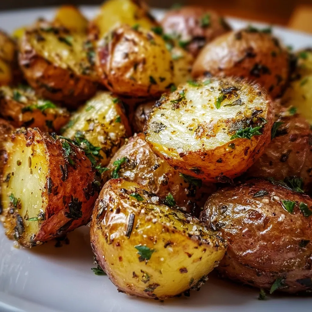 Crispy Herb Roasted Baby Potatoes with Garlic and Fresh Rosemary